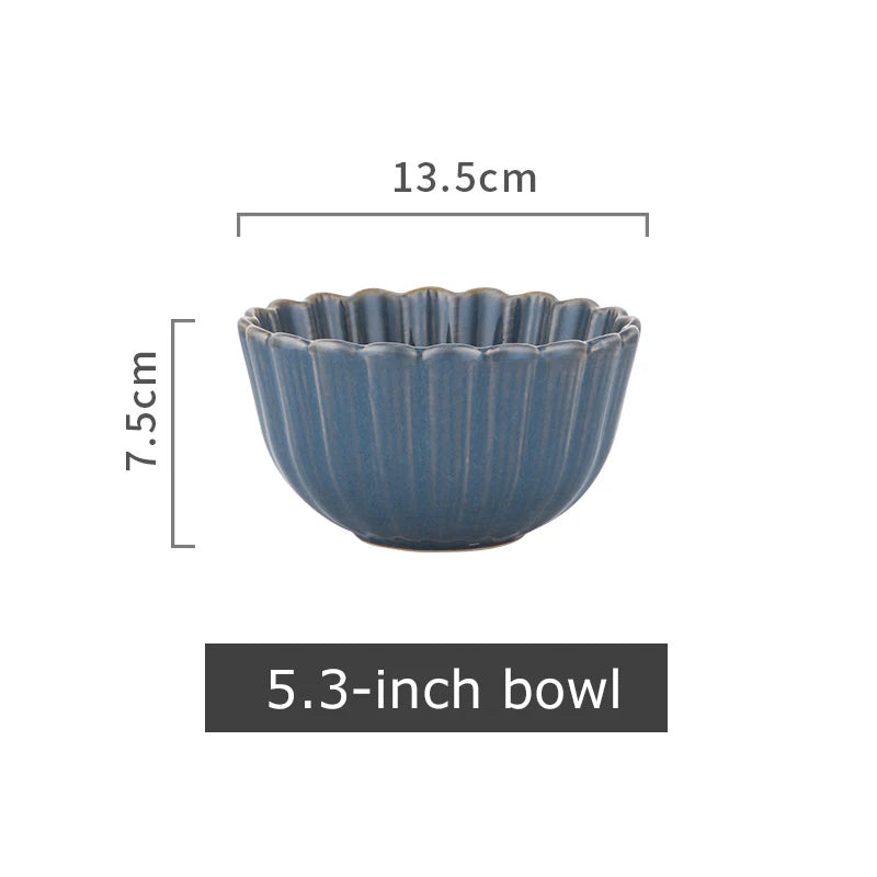 1pc Japanese Dinnerware Ceramic White Blue Dinner Plate Serving Dishes Rice Ramekin Sauce Bowl Microwave Safe.