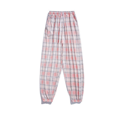 Hosen Frauen Neue Haufen füße Mode Lose Schwarz Plaid Sommer Harajuku Studenten Streetwear Harem Lange Hosen Frauen Chic