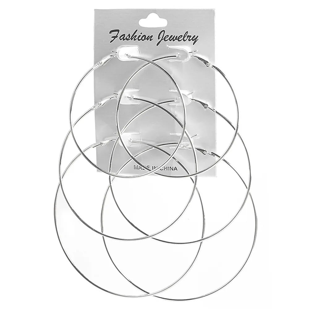 3pair/set Punk Hoop Earrings Set Big Circle Earrings Jewelry For Women Girls Steampunk Ear Clip Fashion Ear Ring Accessories New.