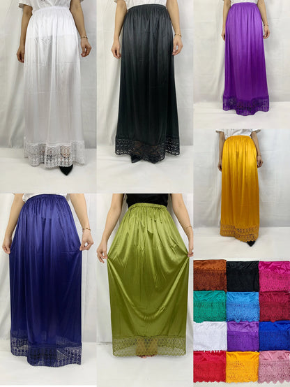 12pcs/1 dozen Muslim Women skirt Extender Slips Lace Skirts Knee Stretch High Waist Skater Flared Pleated Swing Skirt Loose.