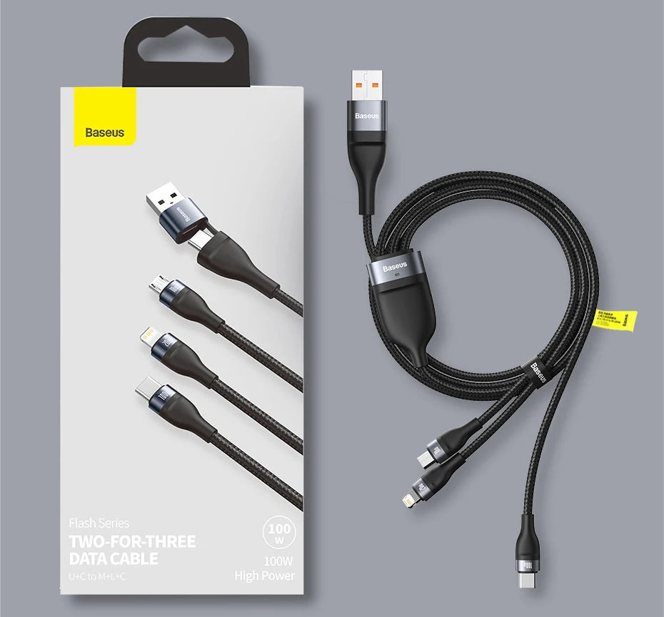 Baseus 3 in 1 USB Type C Cable for iPhone 15 14 13 12 Pro Charger Cable 100W Micro USB Type C Cable for Macbook Samsung Xiaomi.