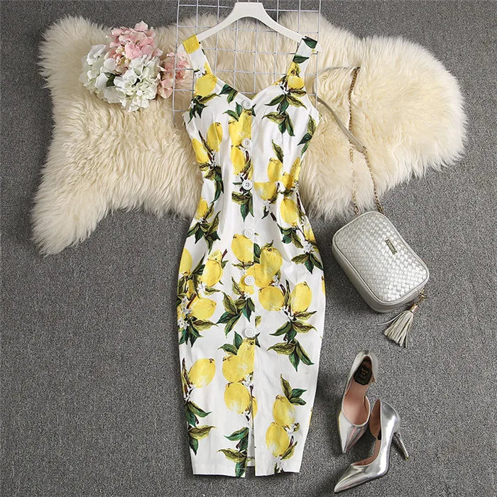 ALPHALMODA-Stretchy Tank-Kleid für Damen, schmales Baumwollkleid, einreihig, Blumendruck, elegant, Sommer, neu.