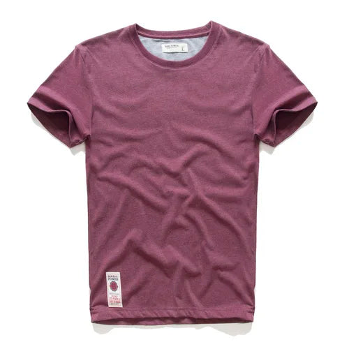 New Men Cotton Solid T-Shirt Mens Short Sleeve T-shirt Multi Pure Color Fancy Yarns T Shirt Color Wine White Blue.