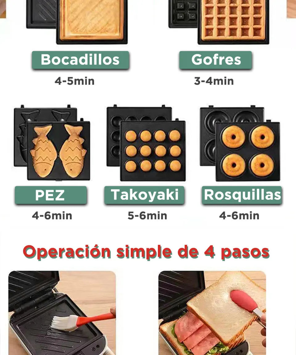 2025 New Sandwichera 3 en 1 Tostadora eléctrica Waffle Maker Desayuno Pancake Donut Egg Waffle Fish Cake Horno eléctrico.