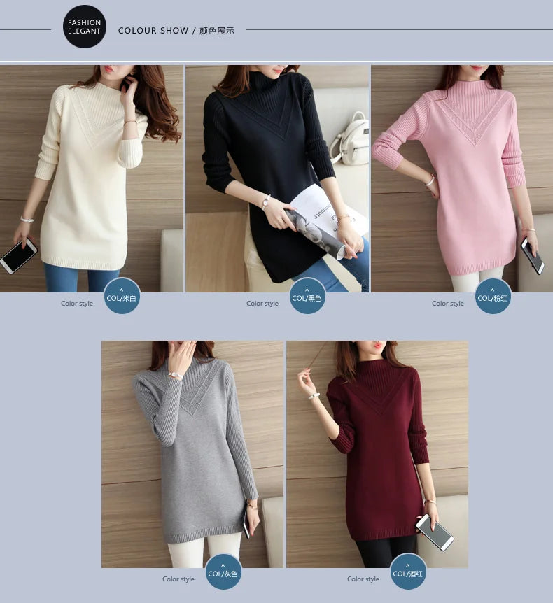 Frühling Herbst Winter Neue Rollkragenpullover Frauen Koreanische Lose Medium Lange Dicke Stricken Top Pullover Bodenbildung Pullover Ziehen.