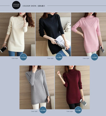 Frühling Herbst Winter Neue Rollkragenpullover Frauen Koreanische Lose Medium Lange Dicke Stricken Top Pullover Bodenbildung Pullover Ziehen.