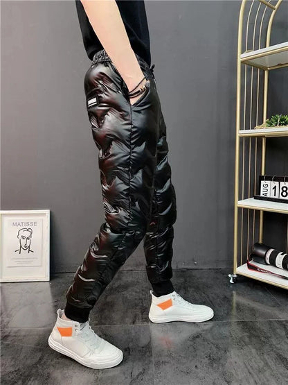 2022 New Men Shiny Winter Down Pant Thick Warm Sweatpants Casual Trousers Slim Outdoor Windproof Waterproof Cotton Pants.