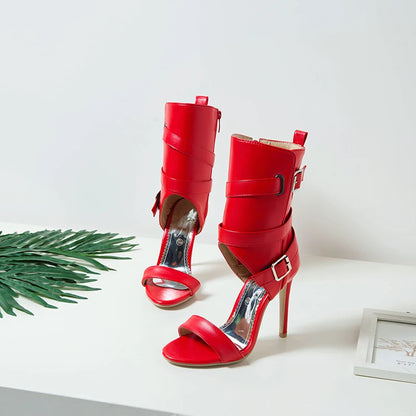 PU Leather Stiletto Women Sandal 2025 Drag Quee Summer High Heels Wedding Party Sexy Shoes Belt Solid Sissy Pumps Size 34~50