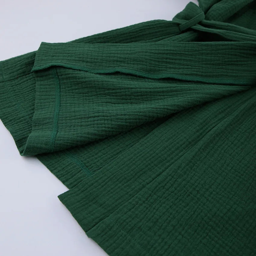 NHKDSASA Kimono Pajamas 2023 New 100% Cotton Crepe Long-Sleeved Trousers Ladies Sleepwear Suit Women's Home Service Mujer