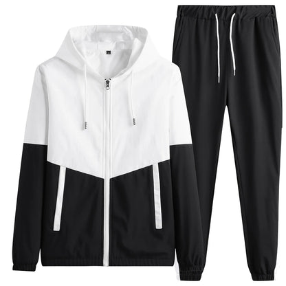 2025 Men Tracksuit Casual Joggers Hooded Sportswear Jackets And Pants 2 Piece Sets Hip Hop Running Sports Suit.