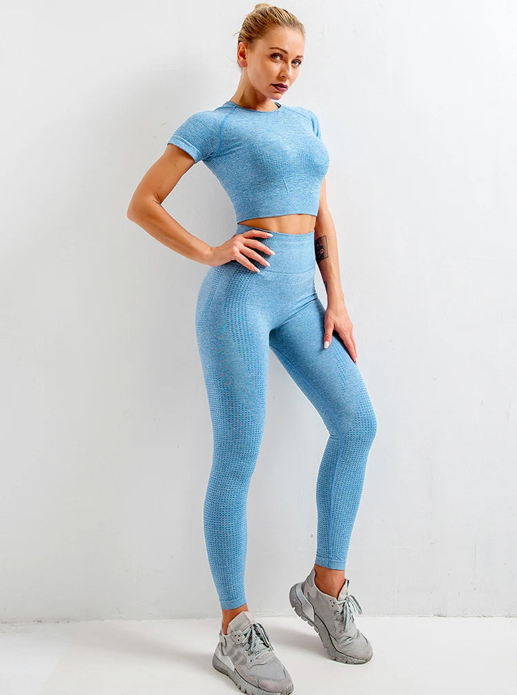 Women Seamless Yoga Set Fitness Clothing Sportswear Woman Gym Leggings Push up legging Cropped Shirts Sports Suits