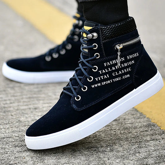 Spring Autumn High Top Men's Shoes Leather Men's Casual Sneaker Shoes Lace-up Wild Platform Sneakers Flat Vulcanized Shoes.