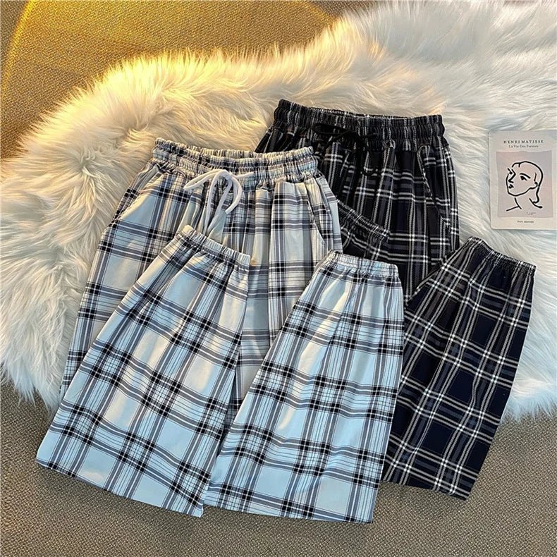 Hosen Frauen Neue Haufen füße Mode Lose Schwarz Plaid Sommer Harajuku Studenten Streetwear Harem Lange Hosen Frauen Chic.
