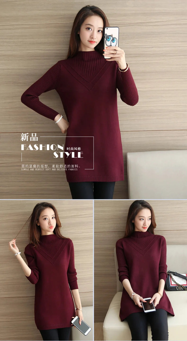 Frühling Herbst Winter Neue Rollkragenpullover Frauen Koreanische Lose Medium Lange Dicke Stricken Top Pullover Bodenbildung Pullover Ziehen.