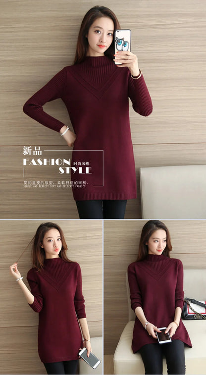 Frühling Herbst Winter Neue Rollkragenpullover Frauen Koreanische Lose Medium Lange Dicke Stricken Top Pullover Bodenbildung Pullover Ziehen.