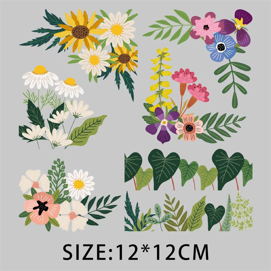 Cartoon Pflanze Blumen Aufkleber Wärmeübertragung PVC Patch Hitzeempfindliche Patches Bügelaufkleber auf Kleidung DIY Applikationen.