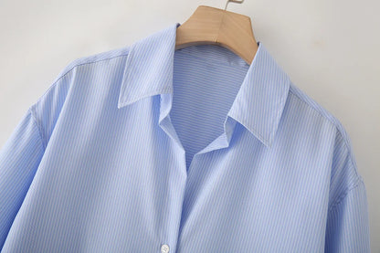 KAR&OT ZA Women's Clothing 2025 Summer New Style Button-down Minimalist Striped Long-sleeved Lapel Shirt Top 2350485.