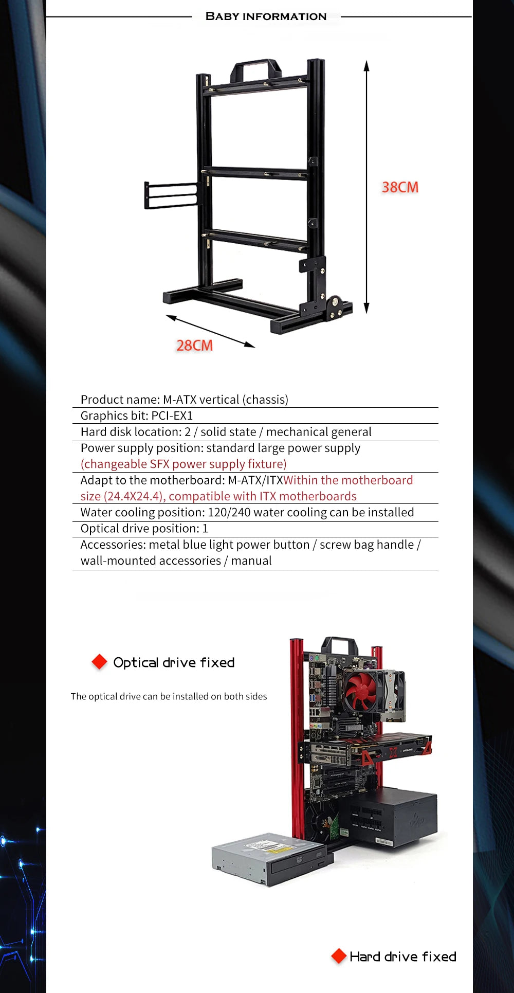 DIY Computer Open Frame,Vertical ATX/ ITX / MATX Gamer Cabinet Aluminum,Modding Desktop Gaming PC Case Water Air Cooler.