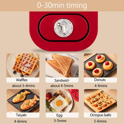 220V Electric Sandwich Maker Timed Waffle Maker Toaster Baking Multifunction Breakfast Machine takoyaki Pancake Sandwichera 600W.