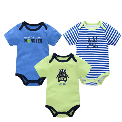 3 Teile/satz Baby Jungen Kleidung Sommer 100% Baumwolle Blau Grau Krawatte Drucken Drei Stück Kurzarm Body vetements bebe Für 0-12M.