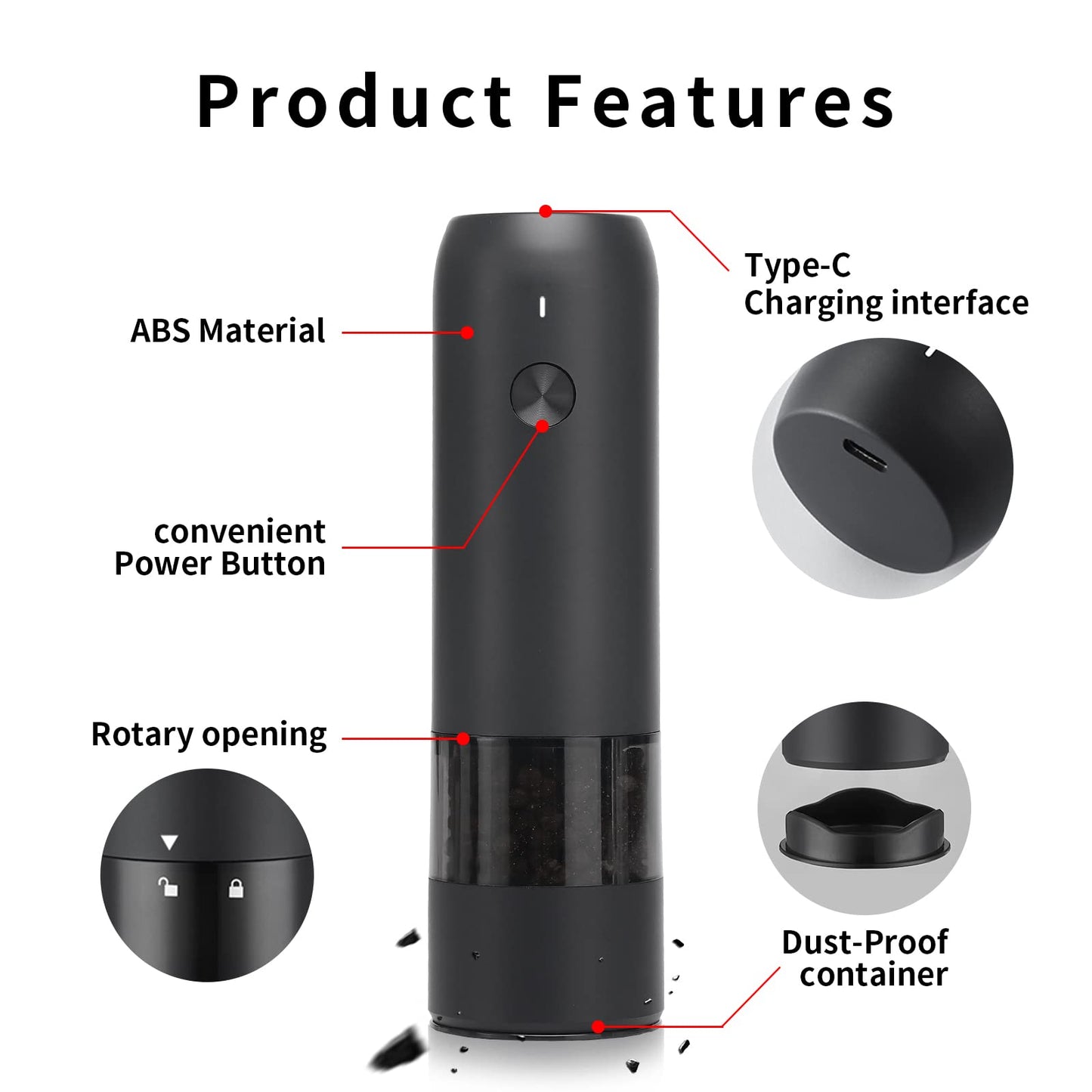 Electric Automatic Salt and Pepper Grinder Set Rechargeable With USB Gravity Spice Mill Adjustable Spices Grinder Kitchen Tools.