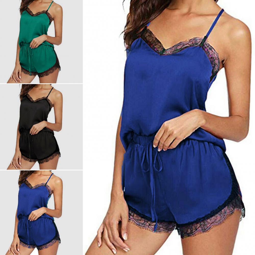 Heißer verkauf damen sommer sexy seide spitze einfarbig pyjamas leibchen top shorts haut-freundliche hause unterwäsche pyjamas set einzelhandel.