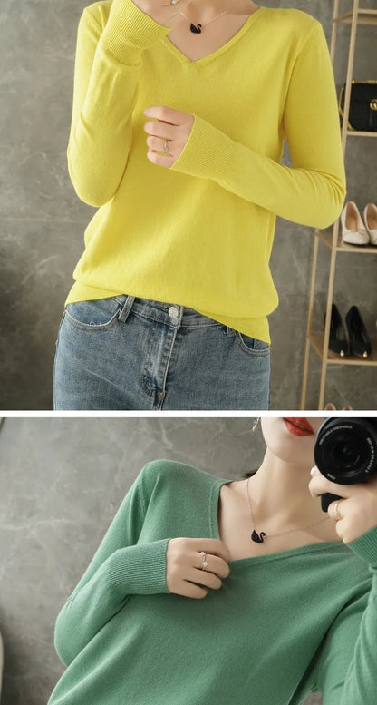 Frauen Pullover Herbst Winter V-ausschnitt Strickwaren Lange Hülse Lose Kaschmir Pullover Pullover Dame Günstige Qualität Jumper Gestrickte Tops.