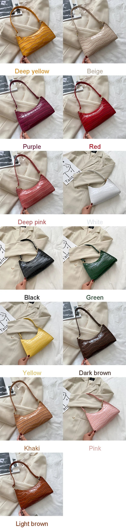 Fashion PU Leather Bags for Women Alligator Pattern Armpit Handbag Female Small Underarm Messenger Bag Purse.