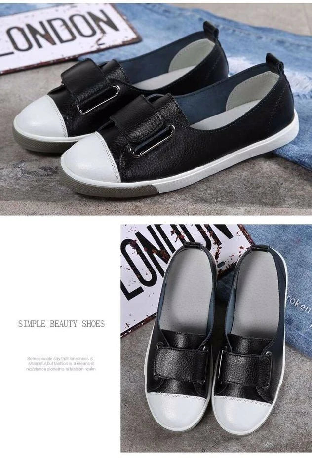 WOIZGIC Women Ladies Female Student Genuine Leather Casual Shoes White Flats Korean Vulcanized Shoes Spring 35-41 DF-YC259.