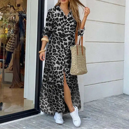 ZANZEA Party Vintage Leopard Robe Frauen 2025, Herbst Casual Langarm Maxi Lange Vestidos Kleid Mode Übergroßen Hemd Sommerkleid.