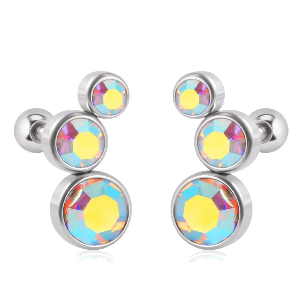 2PCS 361 Surgical Steel Crystal  Ear Tragus Cartilage Earrings 16G Three Zircon Lobe Helix Daith Earring Piercing Body Jewelry