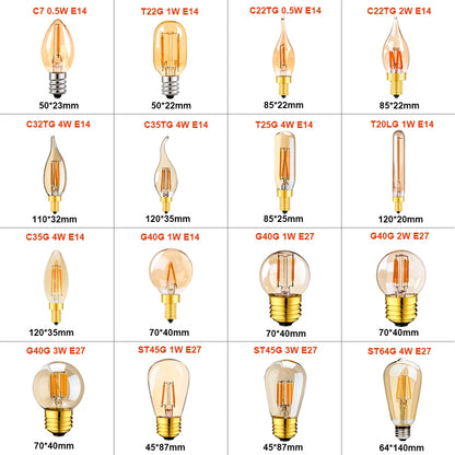 E14 E27 LED-Birne, 220 V, dimmbar, Vintage-LED-Glühlampen, T22, 1 W, Retro-Glühlampe, Dekoration, LED-Beleuchtung, Lampenfassung.
