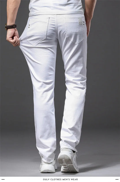 Men White Jeans Fashion Casual Classic Style Slim Fit Soft Trousers Male Brand Advanced Stretch Pants.