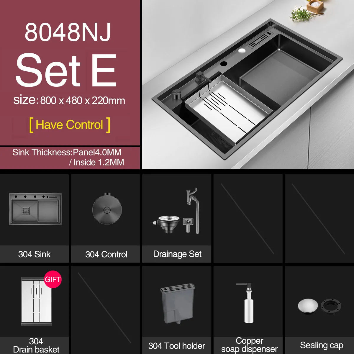 ASRAS Nanometer Handmade Sinks 4mm Thickness 220mm Depth SUS 304 Stainless Steel Luxury Stepped Kitchen Sinks