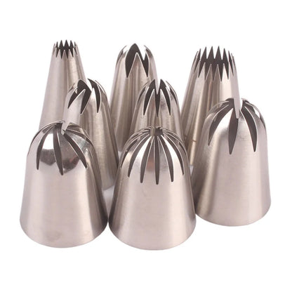 8Pcs/Set Large Stainless Steel Pastry Nozzles Icing Piping Tips Cream Rose Cake Decorating Cupcake Kitchen Baking Tools.