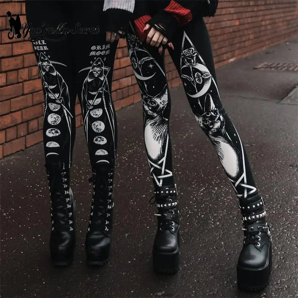 [You're My Secret] Sexy Women's Black Ouija Punk Rock Gothic Leggings For Women Push Up Fitness Legging Stretch Printed Leggins.