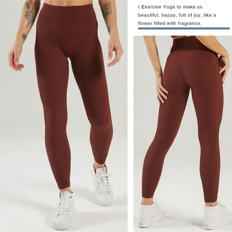 Ribbed Yoga Leggings Sports Tights Women Seamless Knit Yoga Pants White Femme Gym Leggings Skinny Workout Fitness Push Up.