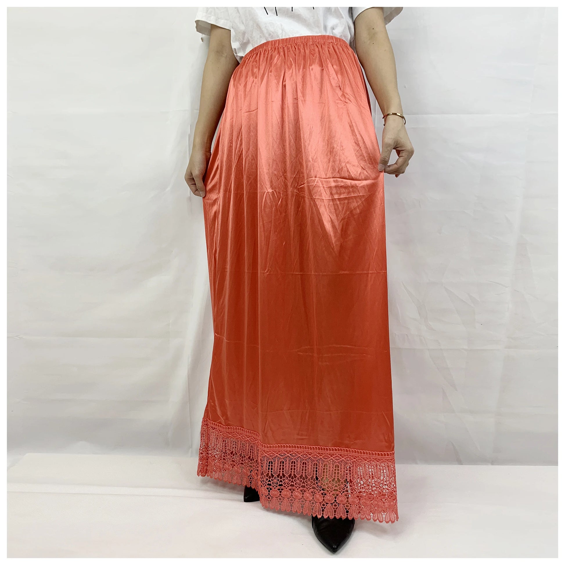 12pcs/1 dozen Muslim Women skirt Extender Slips Lace Skirts Knee Stretch High Waist Skater Flared Pleated Swing Skirt Loose.