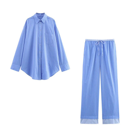 ZATRHMBM women's clothing 2025 new fashion striped loose shirt retro lapel long-sleeved casual female tops.