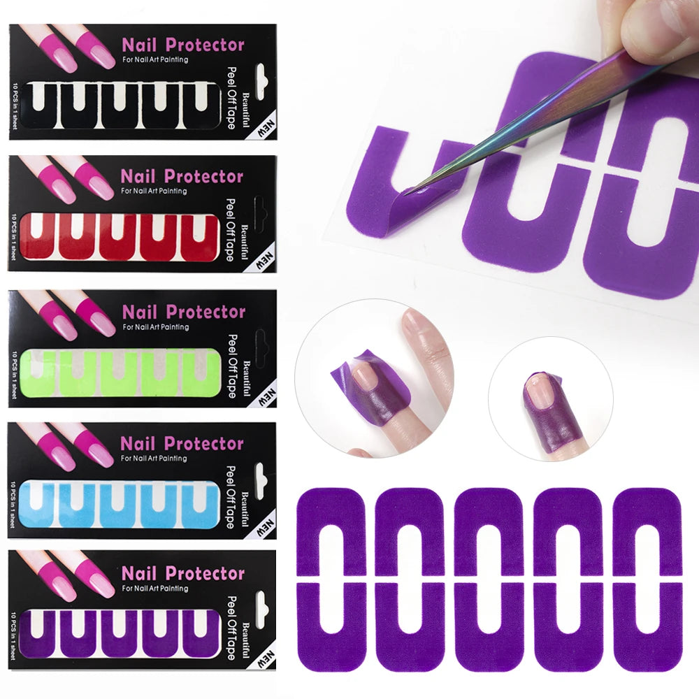 10/20/50 Pcs U-shape Spill-proof Anti-overflow Nail Polish Paint Varnish Peel Off Tape Finger Cover Nail Protector Stickers.