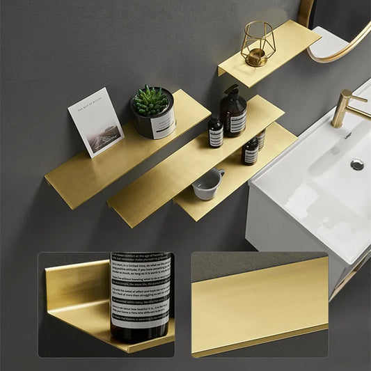 Gebürstet Gold Metall Bad Regal Wand Lagerung Rack Waschtisch Bohren Große Wand Regal für Lagerung 30/40/50/60cm Länge Halter