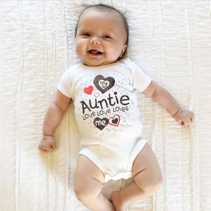 ICH LIEBE DICH ZUM MOND UND ZURÜCK & My Auntie Liebt Mich Gedruckt Jungen Mädchen Infant Playsuits Ein Stück schöne Baby Kid Romper Body.