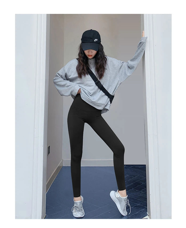 BIVIGAOS Micro Pressure Sharkskin Leggings Women Black Fitness Shaping Hip Lifting Leggings Skinny Slim Sport Workout Leggings