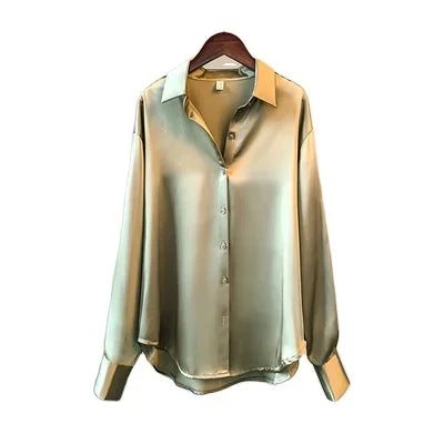 2025 New TW Gifts High Quality Long Sleeve Satin Shirt for Women Sun protection All Draped Retro Hong Kong Flavor Shirt Blouse.