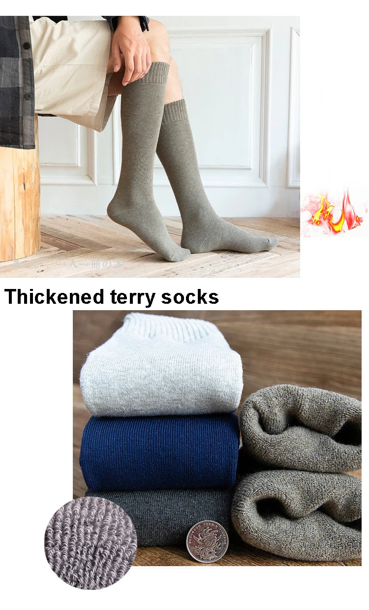 6PCS=3Pairs Men's Winter Compression Stocking Warm Hot Knee High Long Leg Terry Socks Warm Thicken Cover Calf Socks Size 38-44.