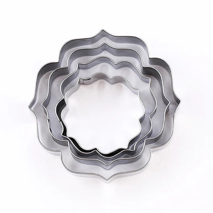 FAIS DU 4Pcs Stainless Steel Cookie Mold Stamper Nameplate DIY Biscuit Blessing Circle Flower Frame Cake Decoration Backware.