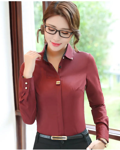 Fashion Clothes OL Women Long Sleeve Shirt Black White Slim Patchwork Sequined Cotton Blouse Office Ladies Formal Tops.