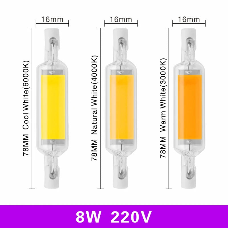 R7S LED Bulb 78mm 118mm 5W 8W 10W 20W R7S Spotlight 220V COB Lamp Glass Tube Replace 30W 50W 100W Halogen Light.