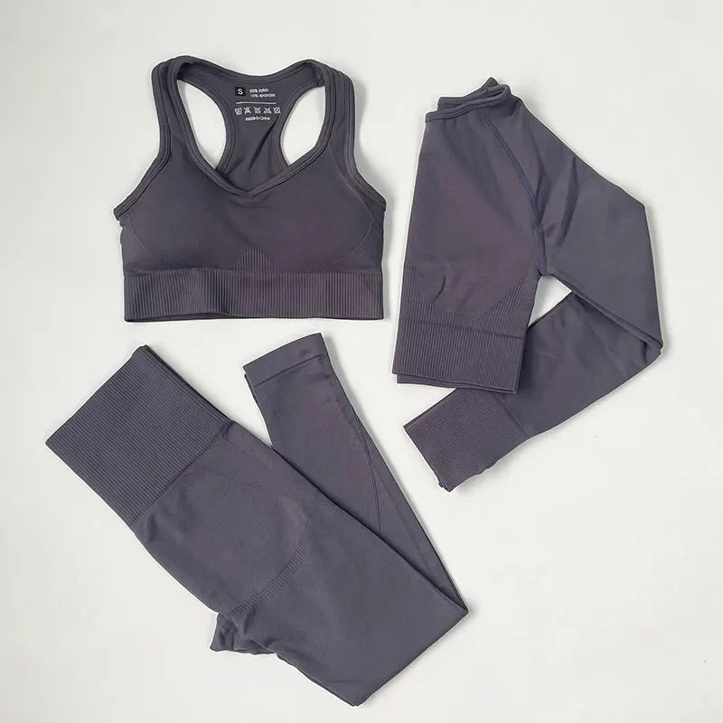 High Waist Elastic Seamless Yoga Wear Women Fitness Clothes Gym Clothing Workout Set Long Sleeve Crop Top Leggings Sports Suit