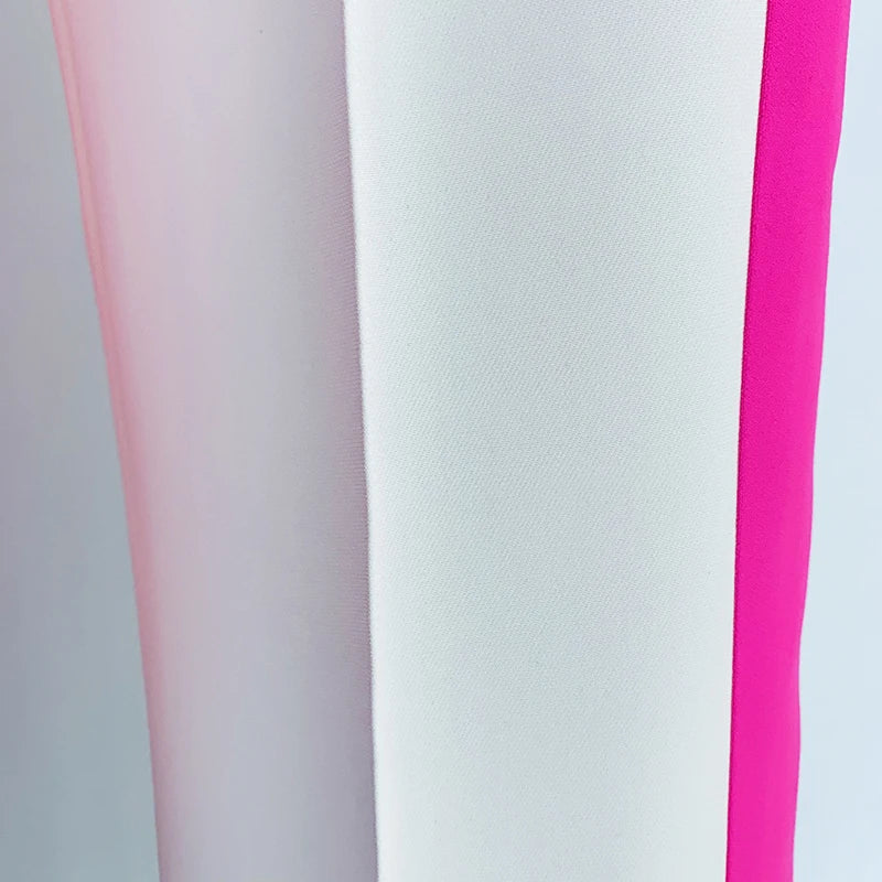 HIGH STREET Newest 2024 Designer Runway Suit Set Women's Single Button Color Block Blazer Flare Pants Suit.